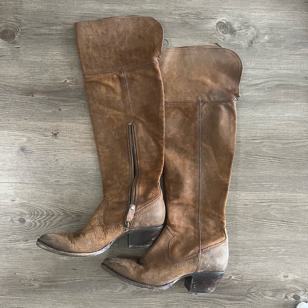 Brown Leather Knee-High Boots